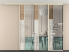 Перегородка Mosaic вдоль стены на потолок 3 створки с синхронным механизмом